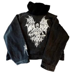 Widow Graphic Denim Jacket | Size XXL | Gothic Angel Print | NWT